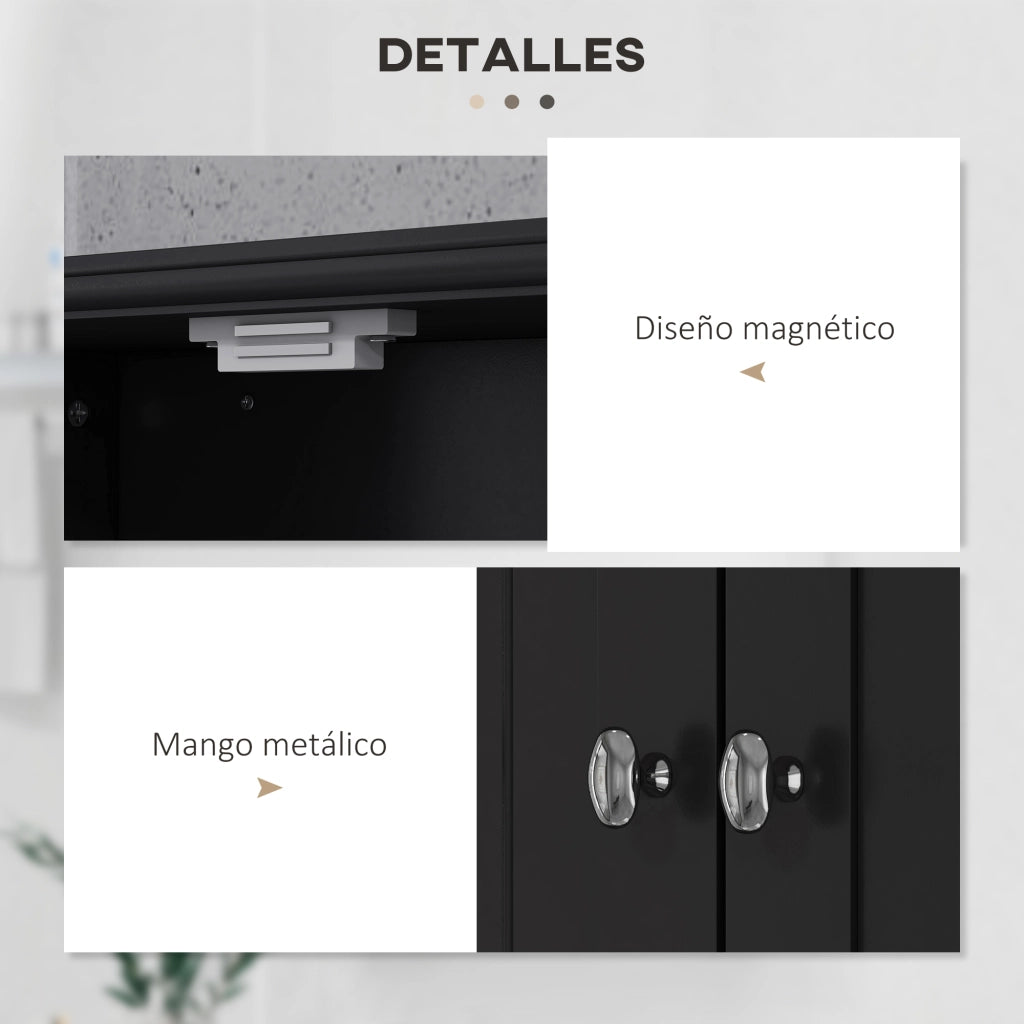 Armadietto Bagno Sospeso con 2 Ante e 2 Cassetti ¨C Zephmum ¨C Nero 50.8x17.8x66 cm