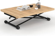 Tavolino di design industriale in legno e nero ALTURA, allungabile e trasformabile in tavolo da pranzo rettangolare