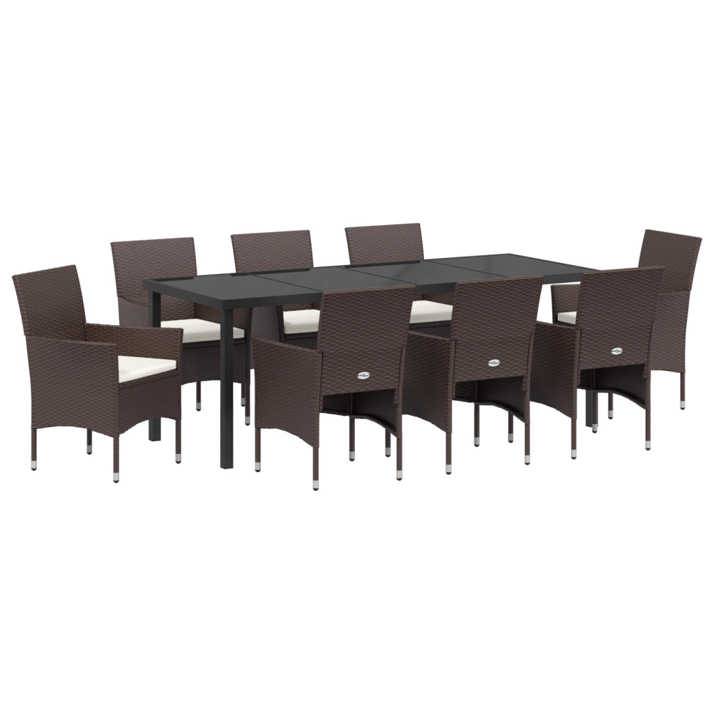 Set da Pranzo da Giardino 9 Pezzi Marrone Polyrattan