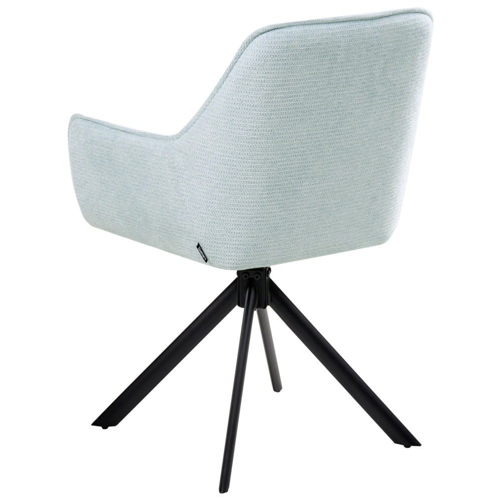 Sedia da pranzo girevole in tessuto azzurro con braccioli, stile moderno scandinavo