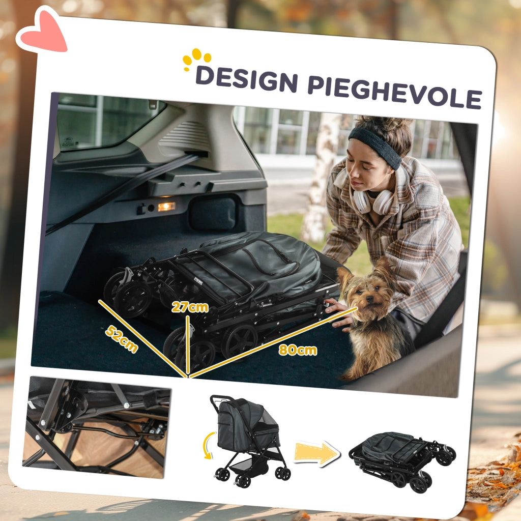 Passeggino per Cani Pieghevole con Cestino ¨C zephmum ¨C Grigio 76.5x52x95 cm