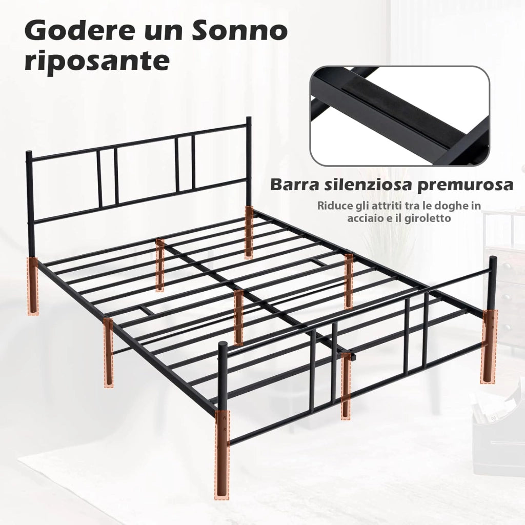 Telaio da Letto in Metallo, Struttura Letto Moderna con Testiera, Pediera e Doghe in Acciaio, Carico Massimo 300kg (200cm x 160cm)
