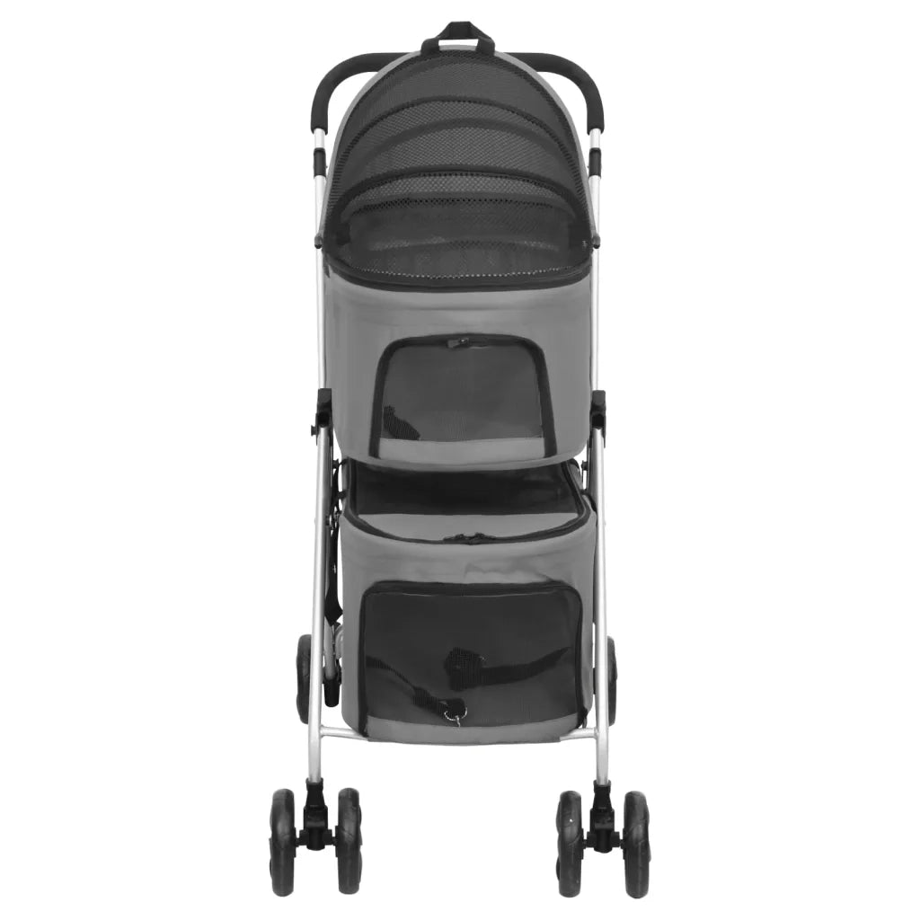 Passeggino Cani Pieghevole 2 Livelli Grigio 83x48x97cm Tessuto 172205