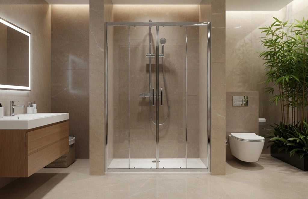 Box doccia a nicchia 140 cm porta scorrevole apertura centrale H195 cm LISA Cromato