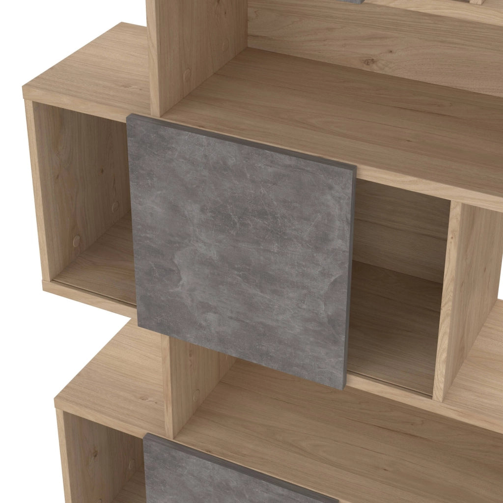 Libreria Acetosella, Scaffale da ufficio, Mobile portalibri, Biblioteca, 96x32 h166 cm, Rovere e Cemento
