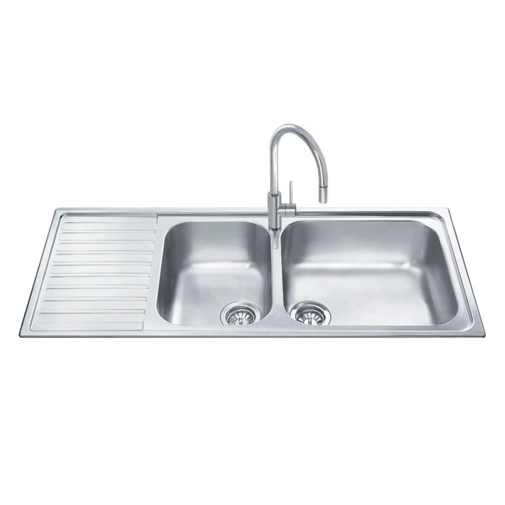 Lavello incasso semifilo 2 vasche e gocciolatoio sinistro 116x50 Smeg LGM116S inox