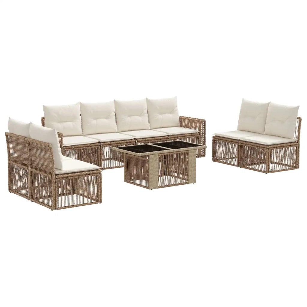Set Divano da Giardino 9 pz Beige e Bianco Crema polyrattan 3436779