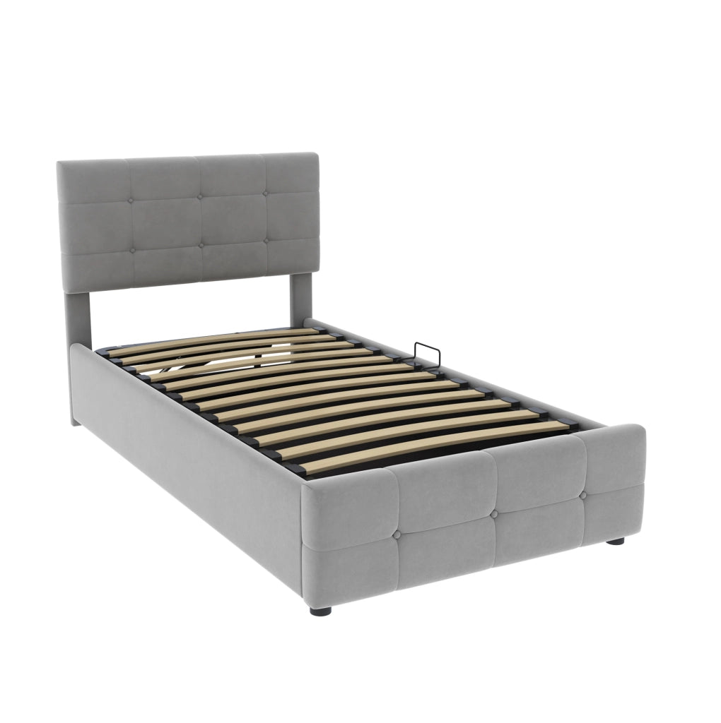 Letto imbottito per bambini 90x200 cm con contenitore grigio