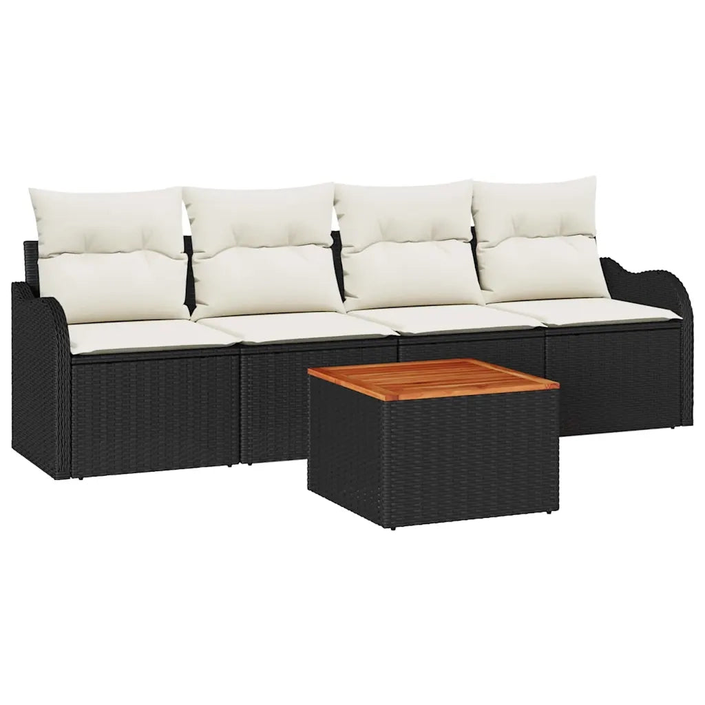 Set Divano da Giardino con cuscino 5 pz | Set Salotto da Giardino Nero polyrattan