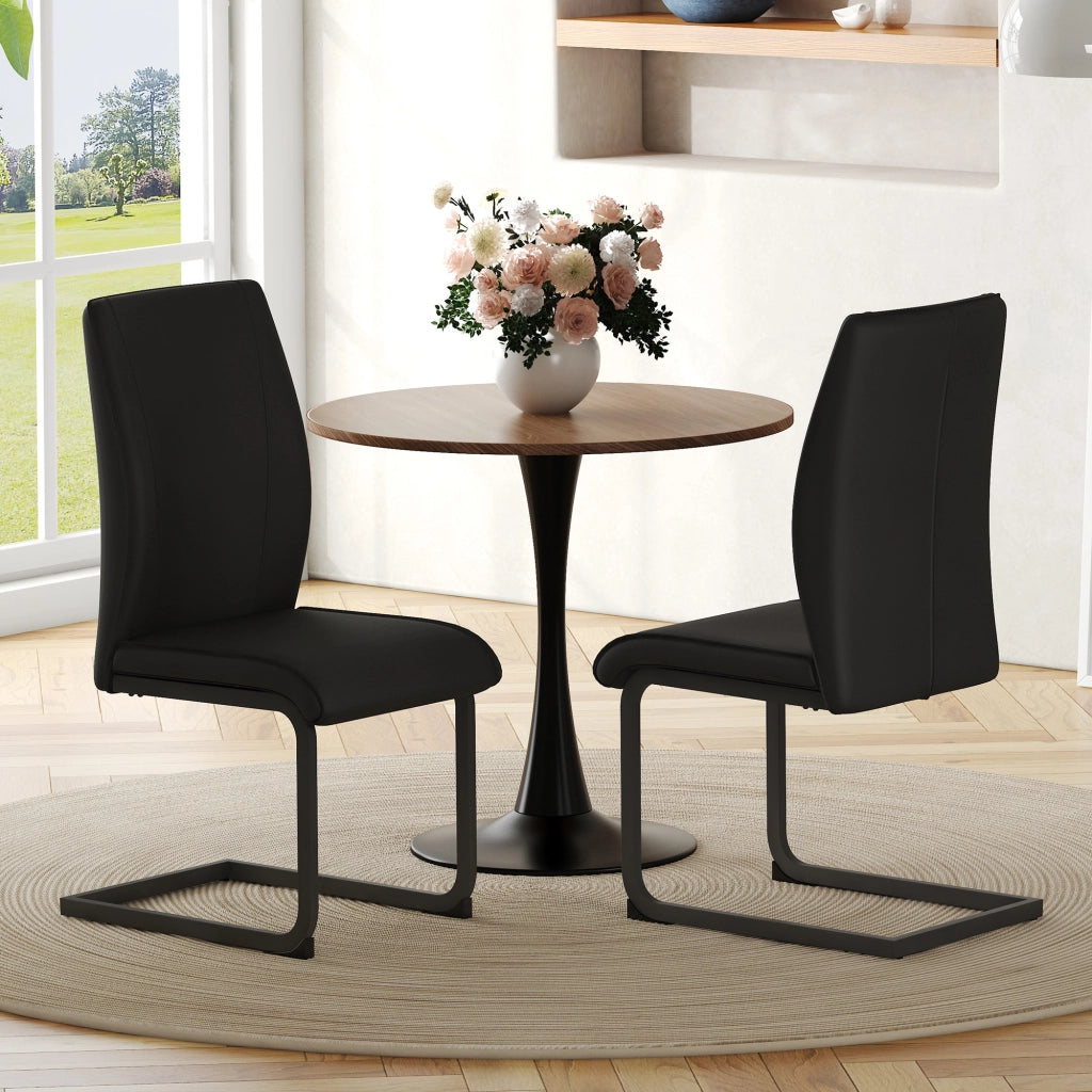 SEDIA da pranzo in similpelle nera e metallo, schienale ergonomico
