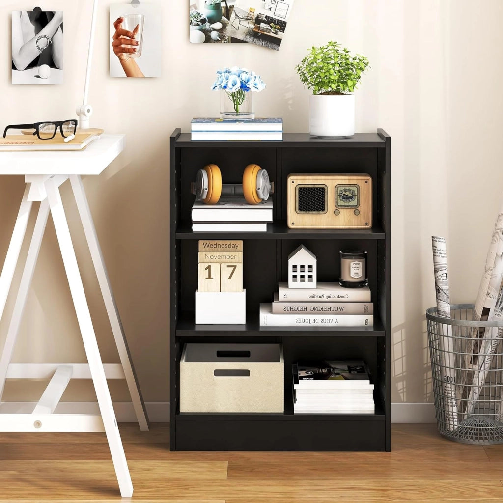 Libreria a 3 Piani, Scaffale Multifunzionale con Ripiani Regolabili e Dispositivo Antiribaltamento, per Soggiorno, Camera da Letto, Studio, 50 x 30 x 75 cm (Nero)