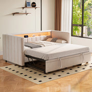 Divano letto estraibile 90x190 cm beige in velluto con LED