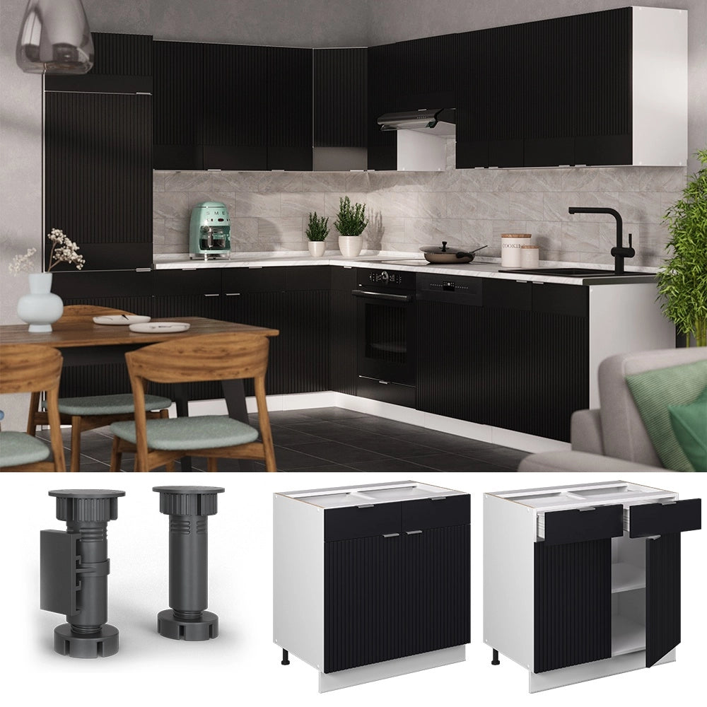 Mobiletto base per cucina Fame-Line Nero rigato/Bianco 80 cm, PL Marmo Vicco