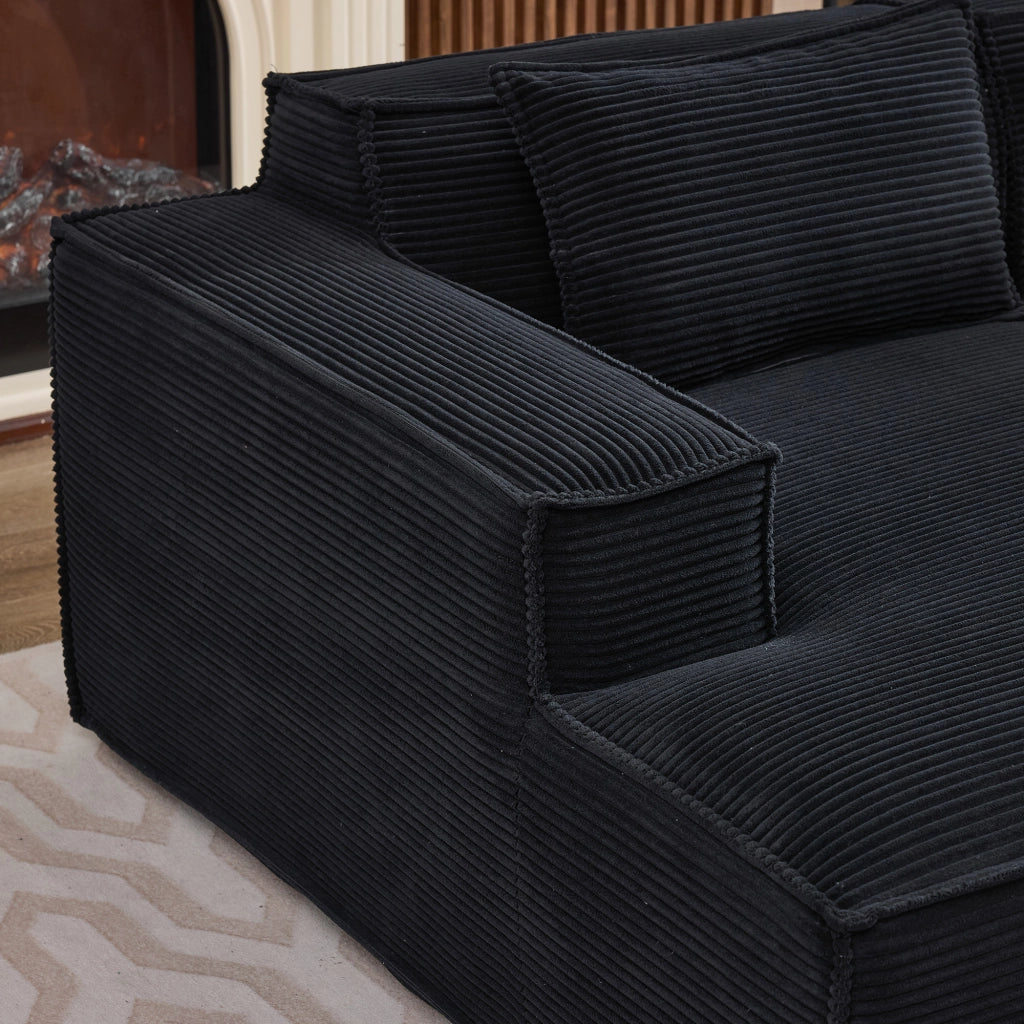 Divano lineare 3 posti - con cuscini e seduta elastica - 235 cm - in poliestere nero