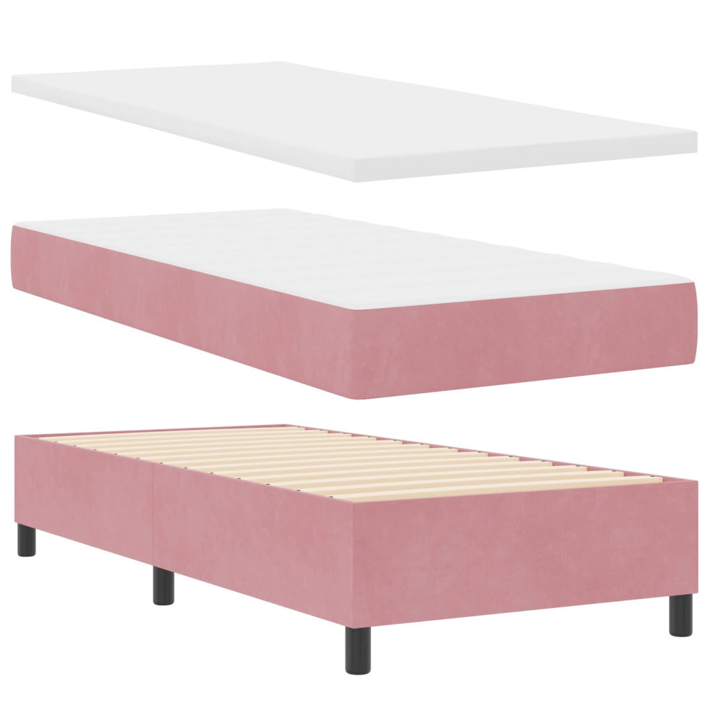 Letto Box Spring con Materasso e LED Rosa 90x200 cm Velluto