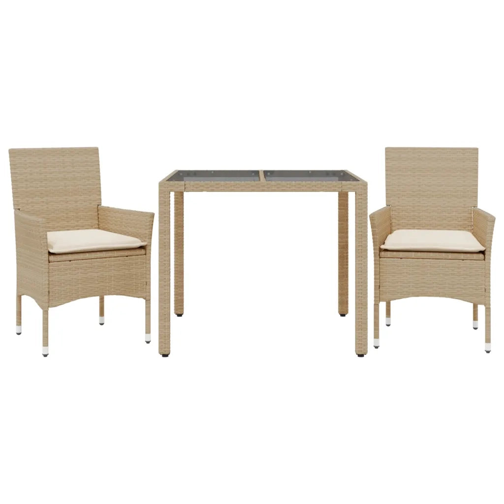 Set da Pranzo da Giardino 3 pz con Cuscini Polyrattan e Vetro 3278567