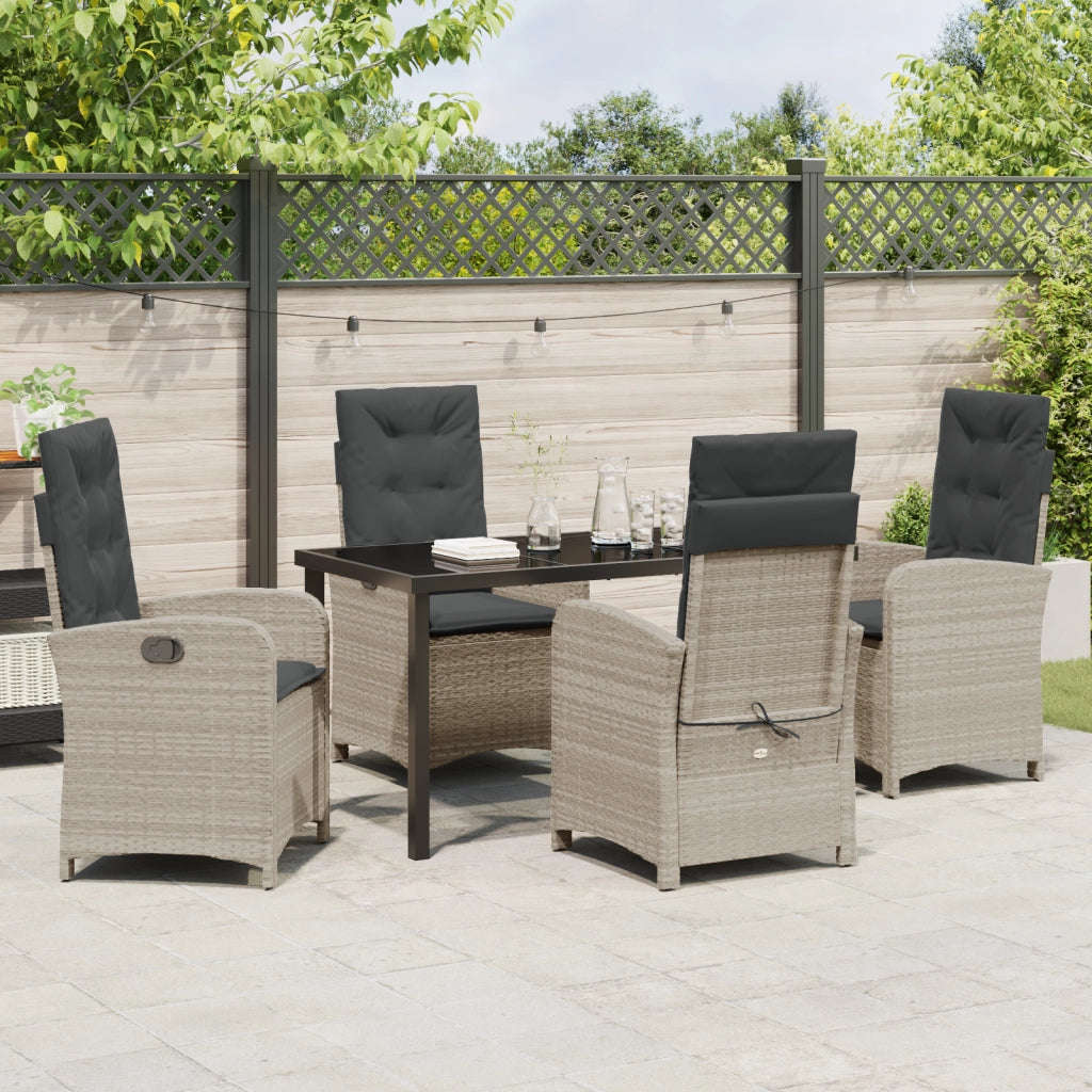 Set da Pranzo da Giardino 5 Pezzi con Cuscini in Rattan Grigio Chiaro