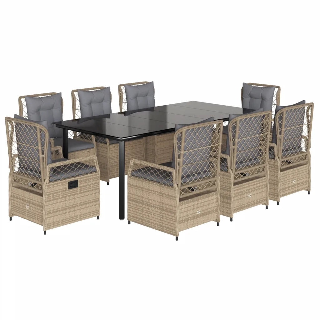 Set da Pranzo da Giardino 9 pz con Cuscini Beige in Polyrattan