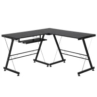 Scrivania Angolare Moderna Nera Dritta Postazione da Lavoro per Computer con Vano Tastiera MDF, Metallo a forma di L: 130L x 130P x 73.5A cm  dritta: 210L x 50P x 73.5A cm Nero