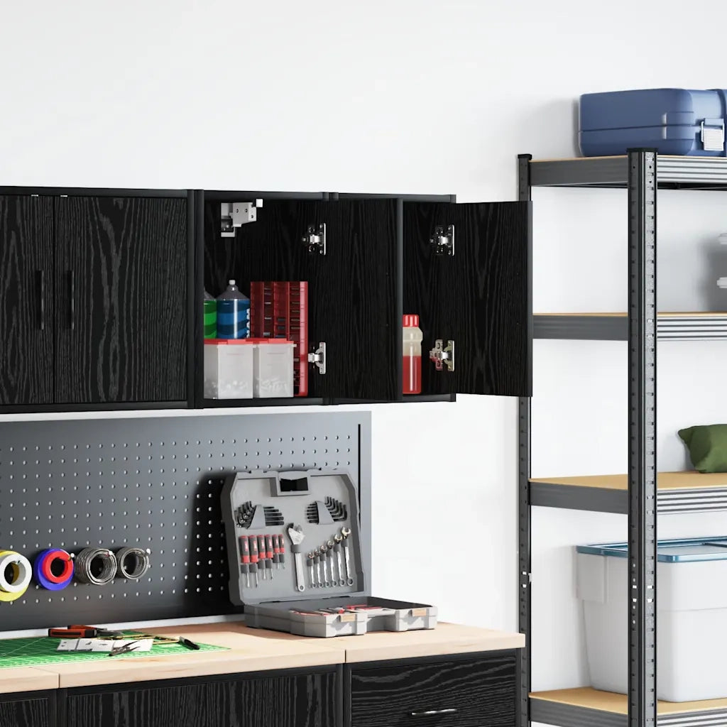 Pensili per Garage 2 pz Neri in Legno Multistrato 860610