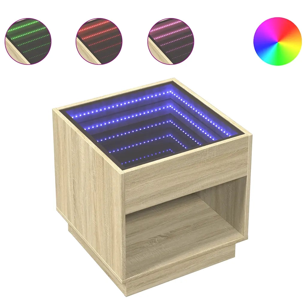 Comodino | Armadio da Notte | Mobiletto da notte con LED Infinity Rovere Sonoma 50x50x50 cm