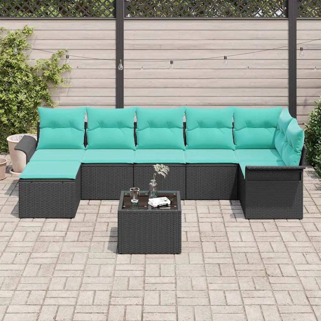 Set Divano da Giardino con archiviazione 8 pcs Nero polyrattan