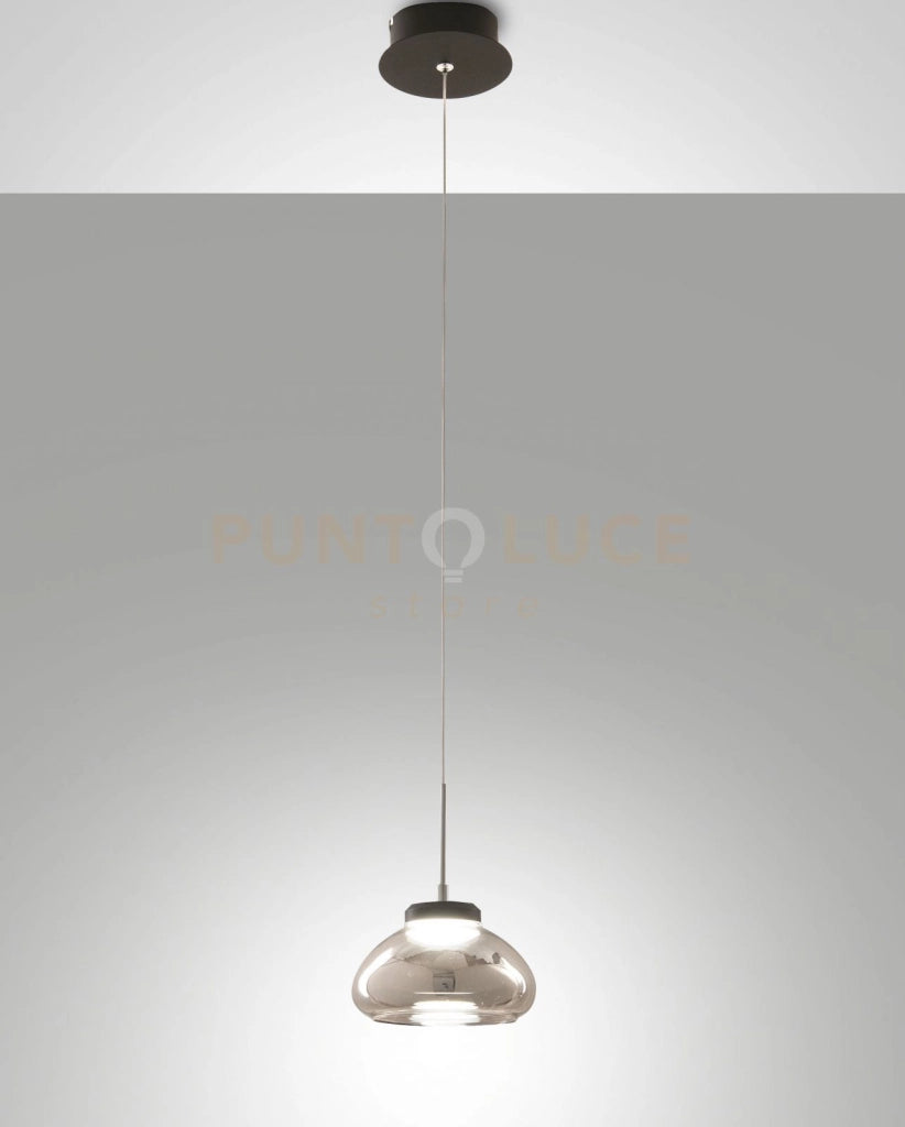 ARABELLA SOSPENSIONE FUME' 1 LUCE IN VETRO E STRUTTURA IN METALLO A LED 3000K - 8W - 750 lm, D.14CM, SMART C/ACCESS.