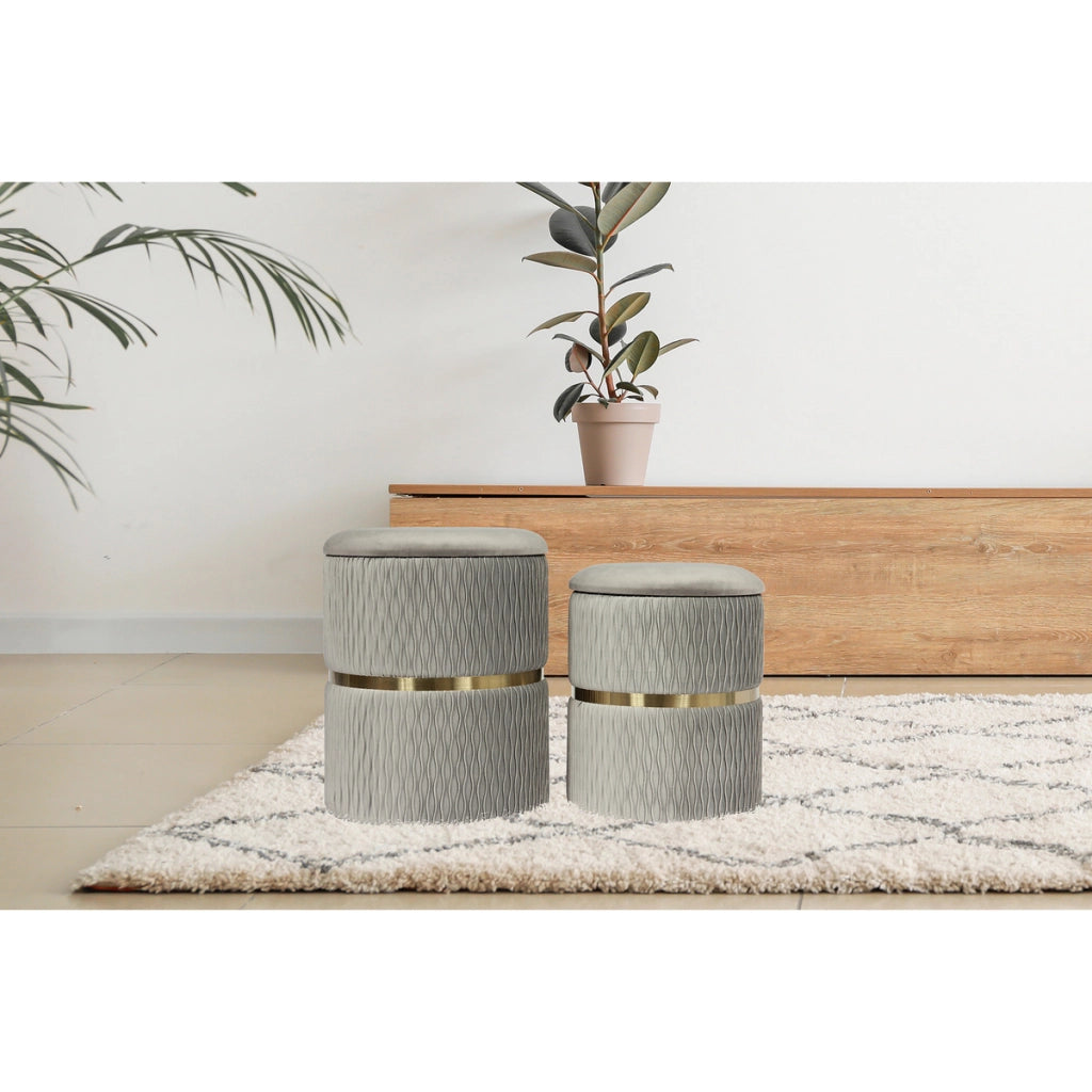 Set di 2 Pouf Contenitori Zora in Velluto Grigio