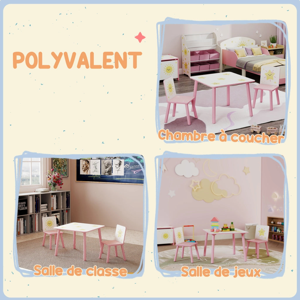 Tavolo bambini con 2 sedie ¨C zephmum ¨C legno rosa 60x60x44 cm