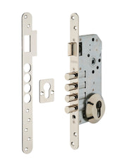 Cassa serratura da incasso per cilindro europeo, asse 50 mm, frontale nichelato, rosetta aperta – THIRARD