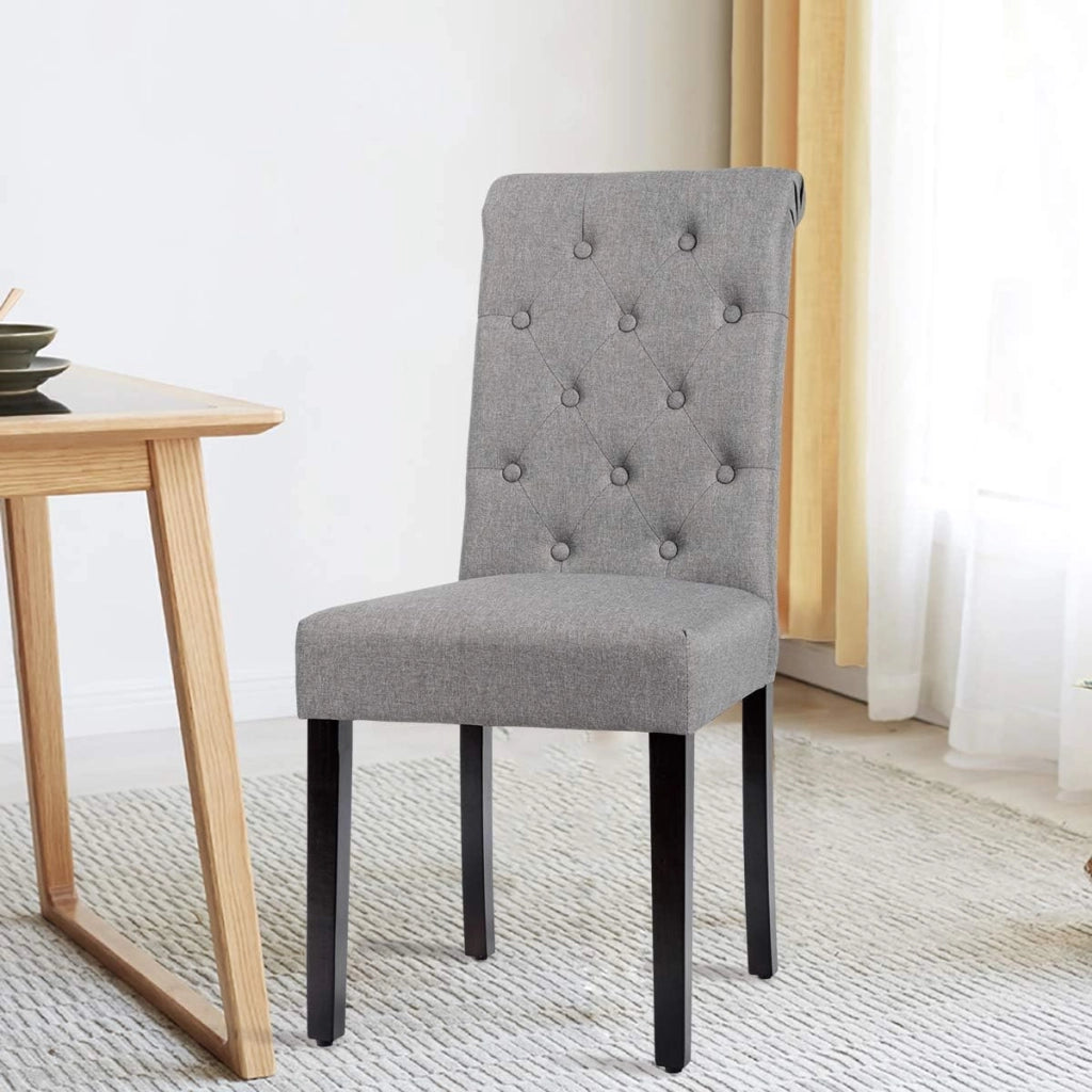 Set di 2 sedie da pranzo imbottite, eleganti sedie imbottite con schienale alto e gambe in legno massello, 61 x 46 x 100 cm, per ristorante, caffetteria (grigio)