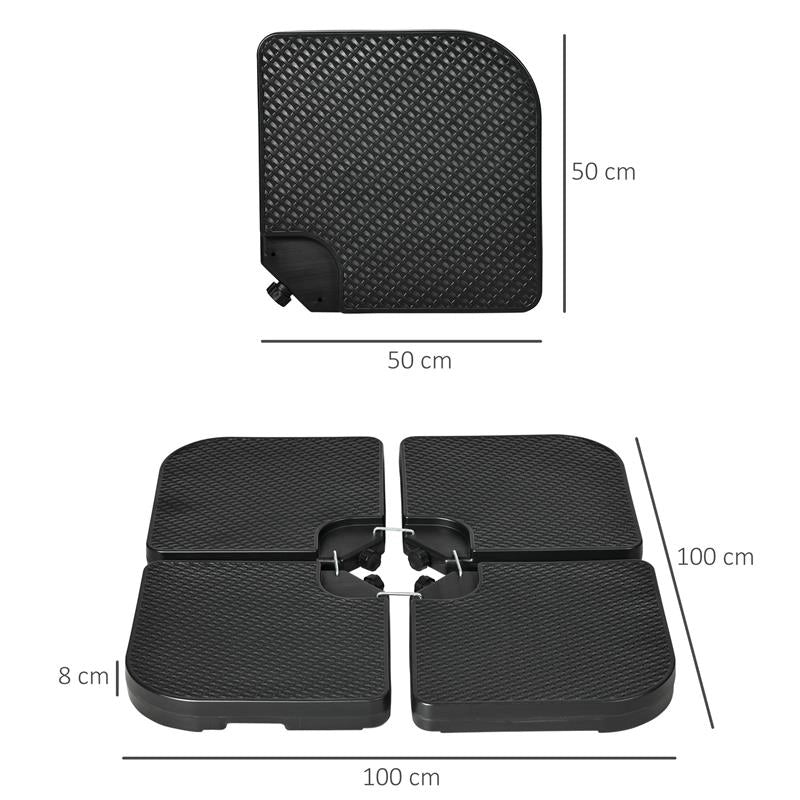 BASAMENTO PER OMBRELLONE SET 4 PEZZI IMPILABILI CON MANIGLIE INTEGRATE IN HDPE 99.7X99.7X8.3 CM NERO