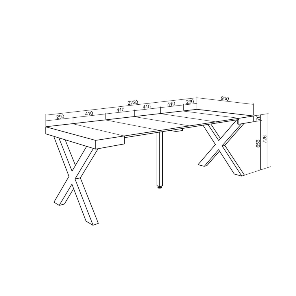 Consolle allungabile, 58 fino 222x90x73cm, Per 10 persone, Gambe in legno, colore Rovere RF2798