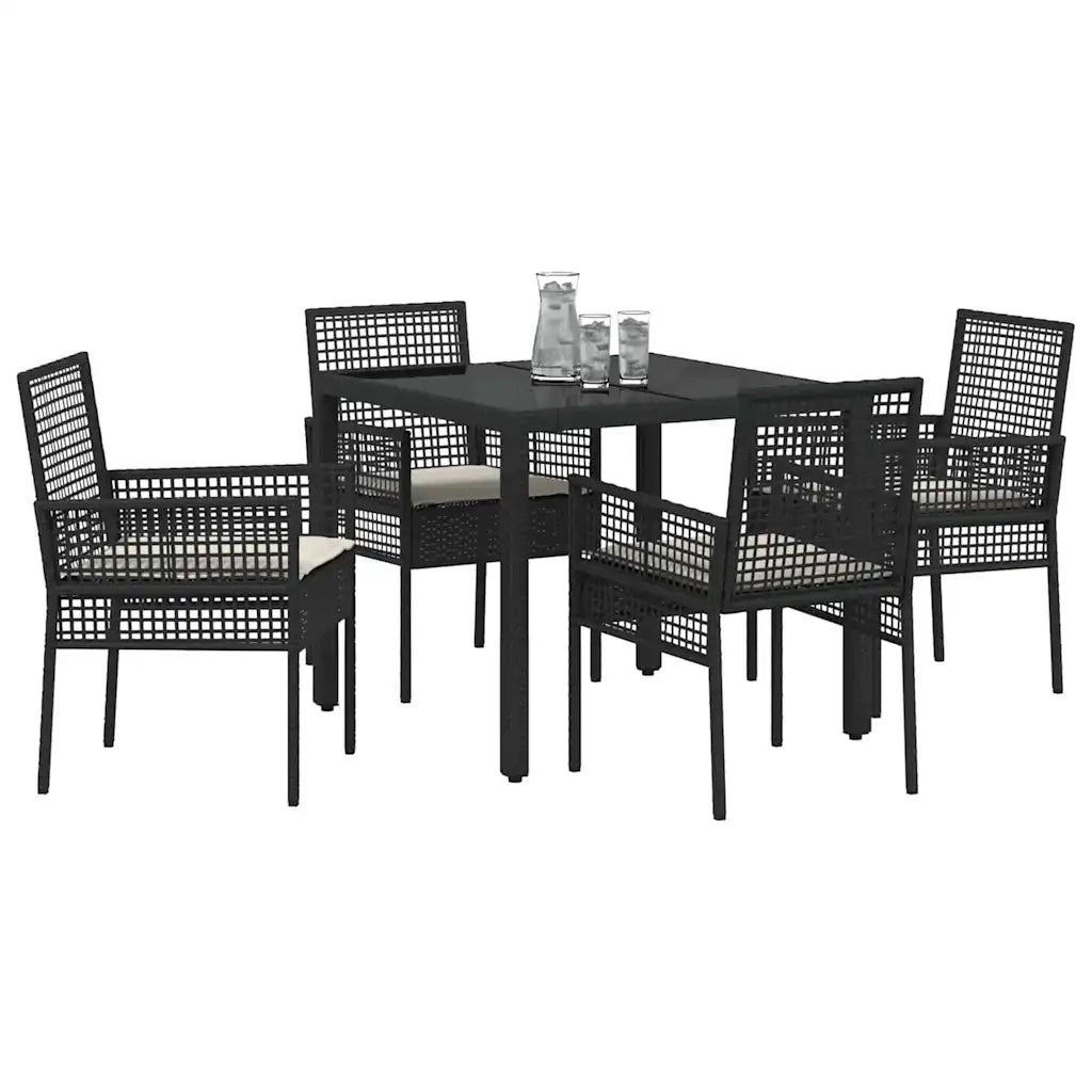 Set da Pranzo per Giardino 5 pz | Set Salotto da Giardino Nero polyrattan