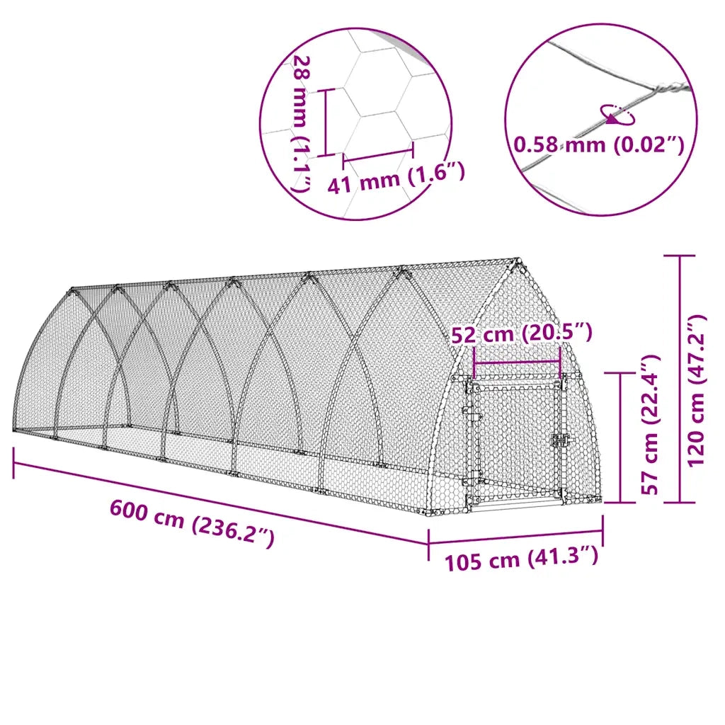 Gabbia per Polli Argento 600x105x120 cm in Acciaio Zincato 172554