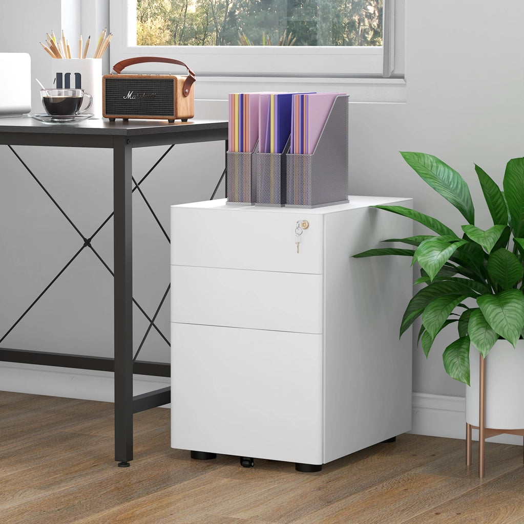Cassettiera mobile in acciaio bianco con 3 cassetti
