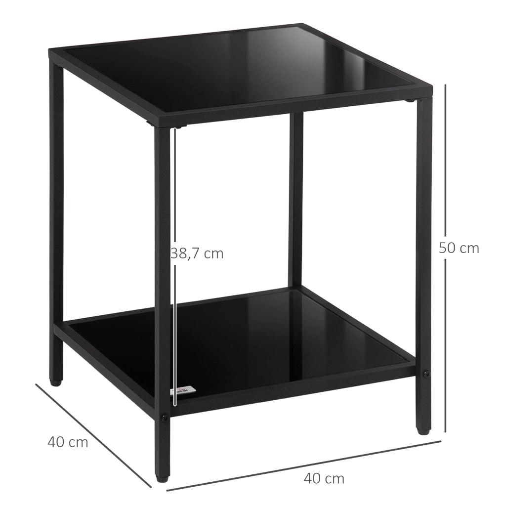 Tavolino da caff¨¨ con ripiano in vetro temperato, 2 livelli, design classico, struttura in metallo ¨C zephmum ¨C Nero