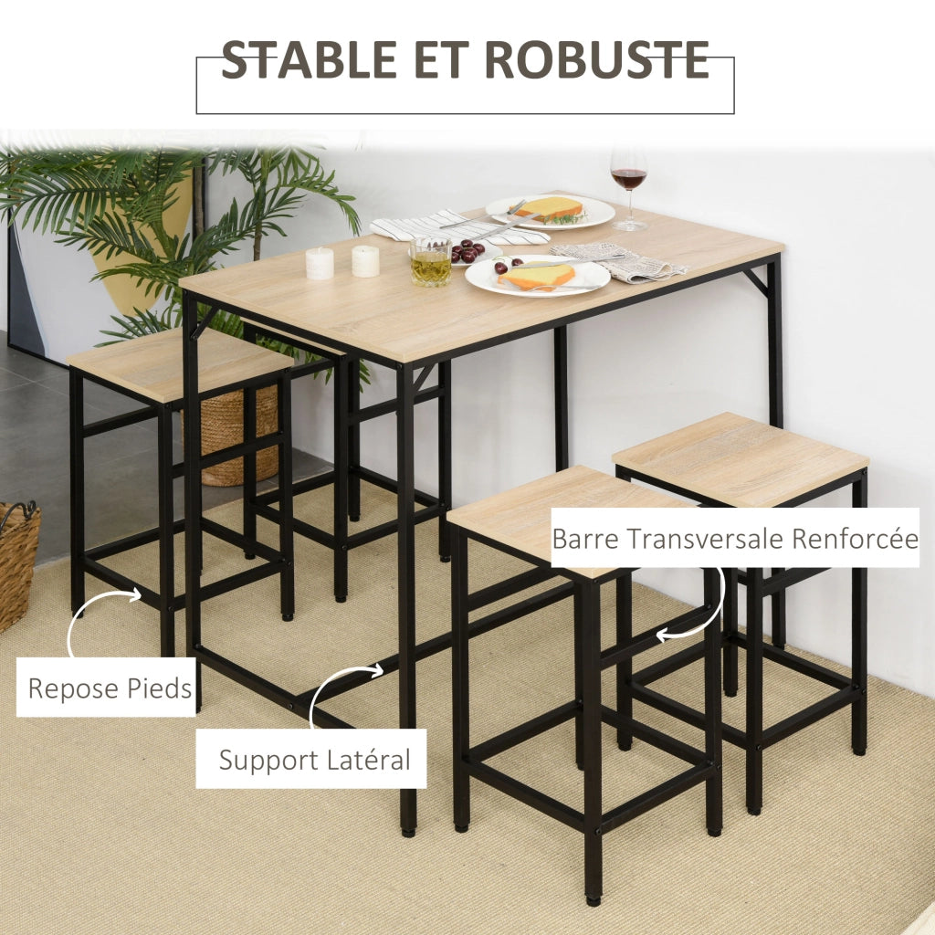 Tavolo da bar + 4 sgabelli ¨C zephmum ¨C Legno quercia chiaro, telaio metallo nero