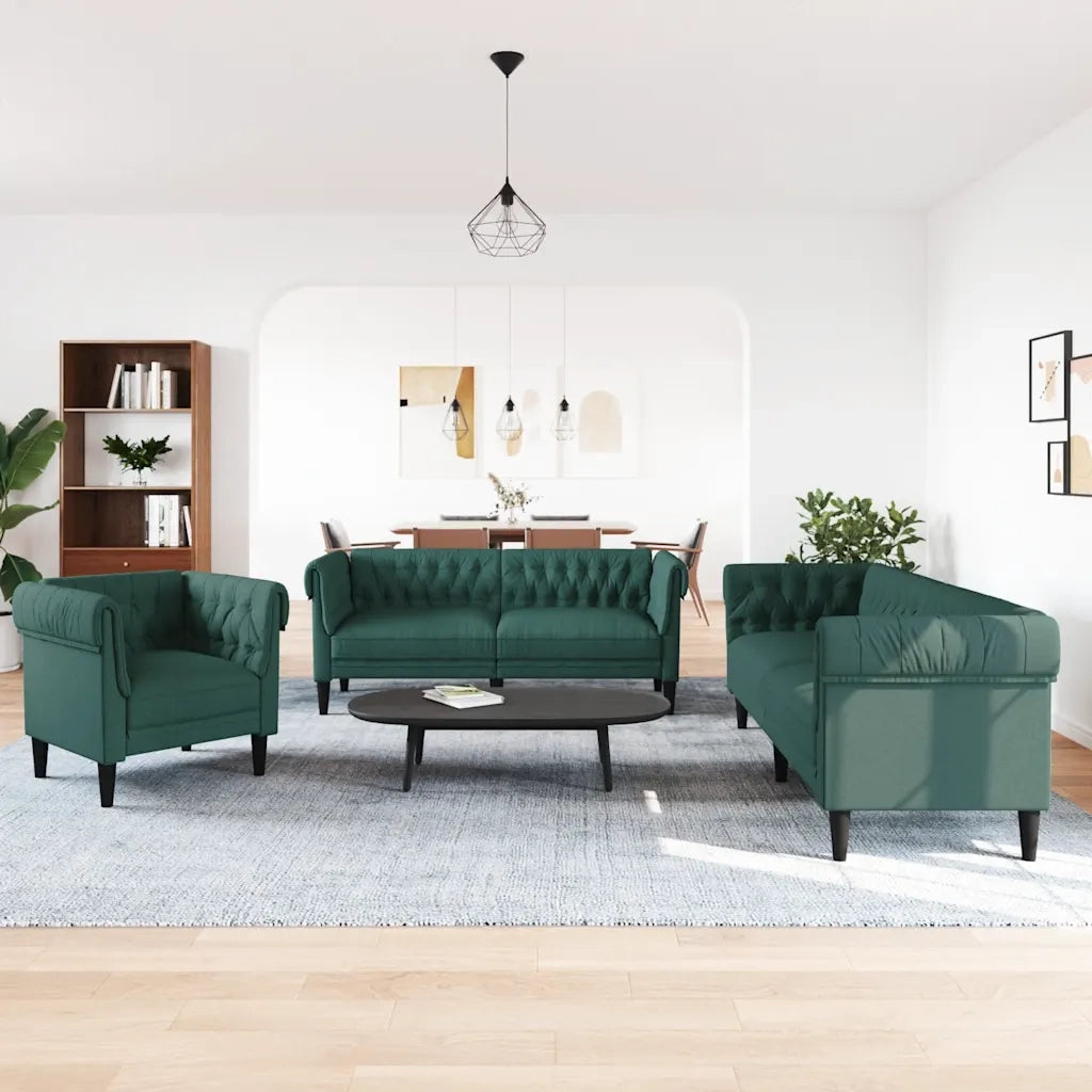 Set di Divani 3 pz Verde Scuro in Tessuto 3209195