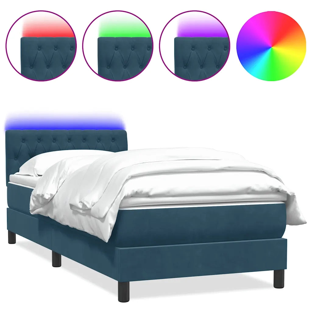 Letto a Molle con Materasso e LED Blu Scuro 80x210 cm Velluto 3317149