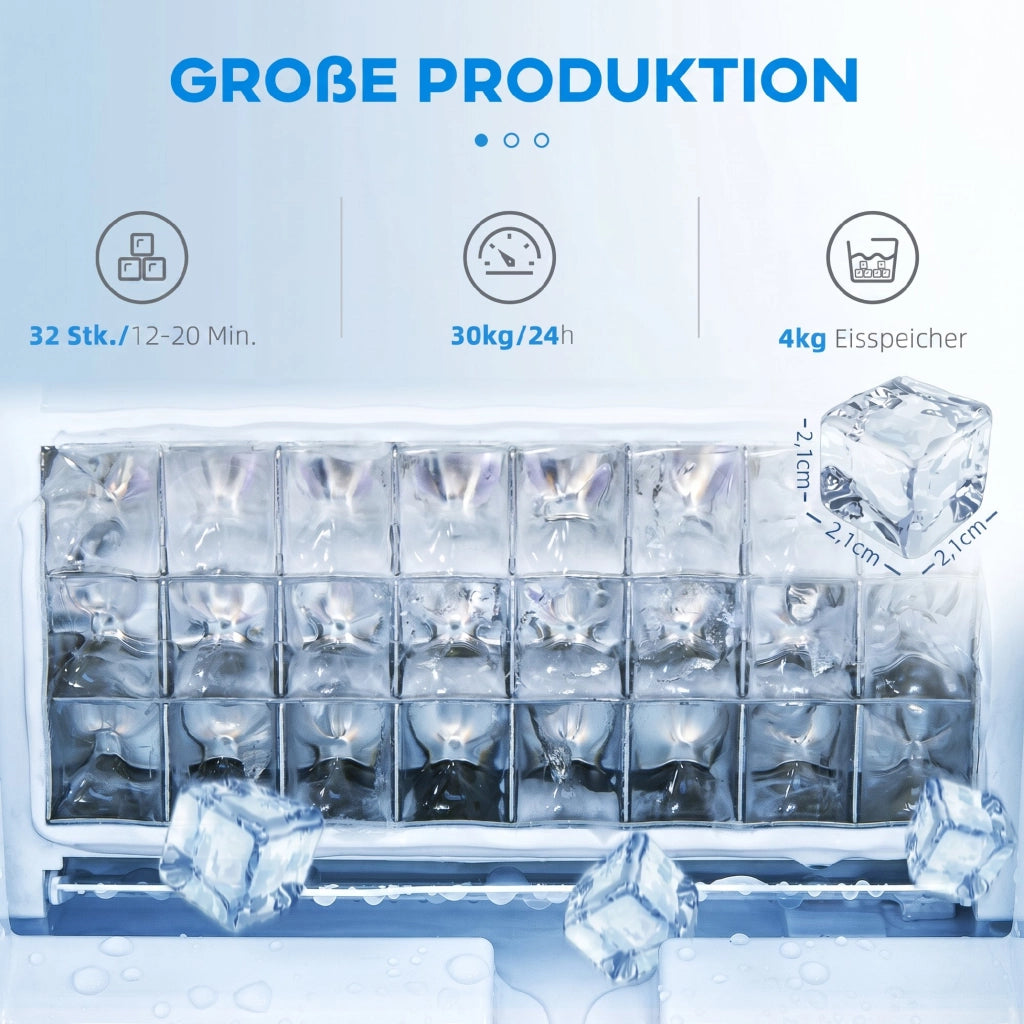 Macchina per Ghiaccio Autonoma 30 kg/24H ¨C zephmum ¨C 4 kg Serbatoio, Timer, Acciaio, Nero