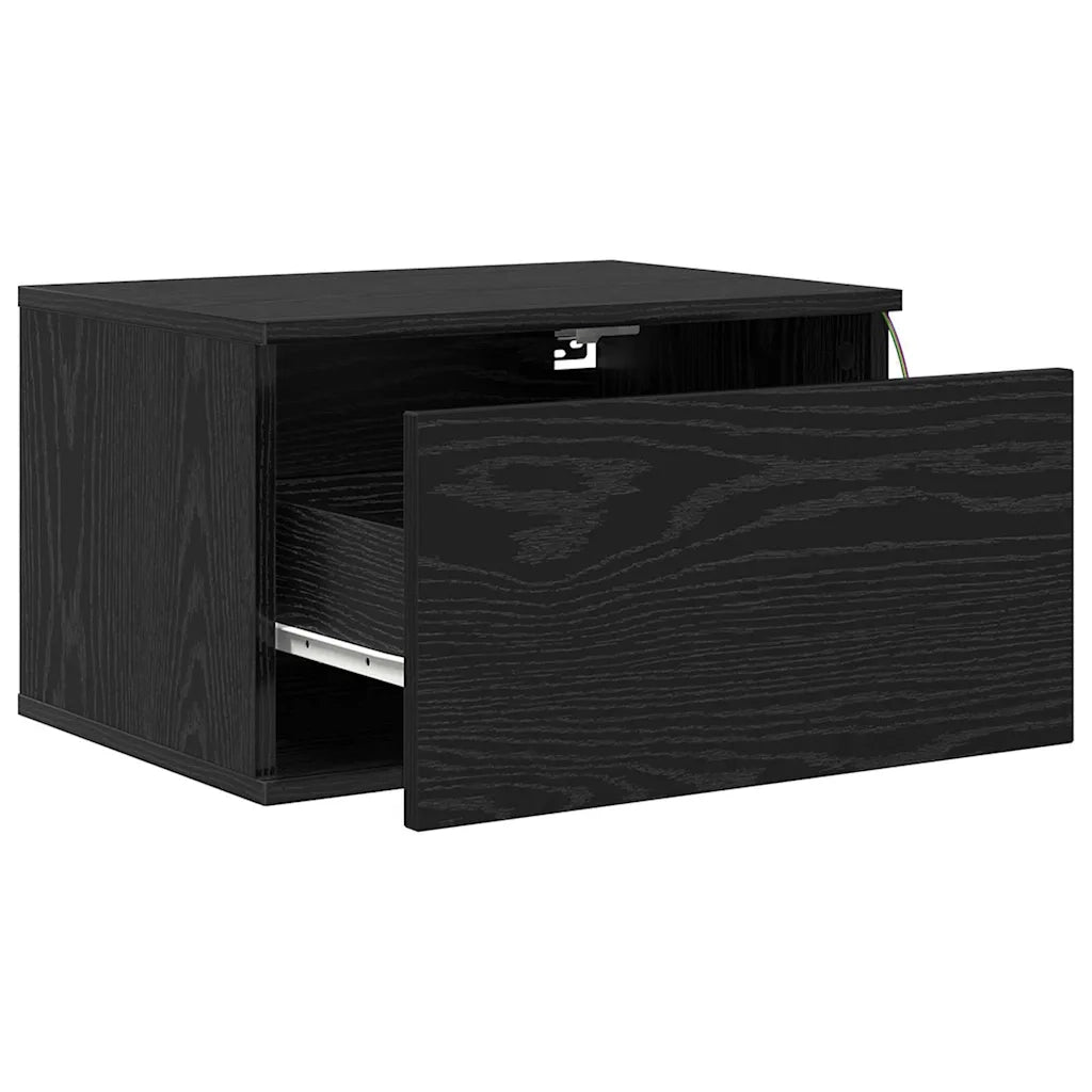 Mobiletto da comodino a parete-Tavolino da notte Rovere Nero 50 x 36 x 30 cm