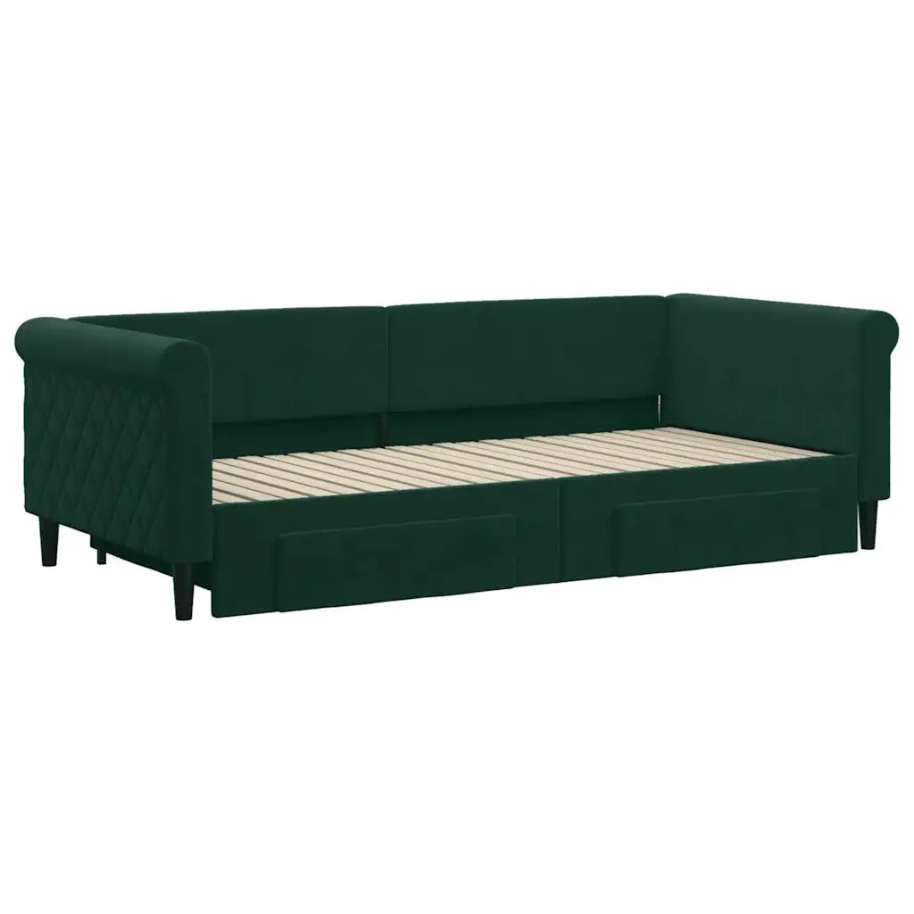 Divano Letto Estraibile Cassetti Verde Scuro 90x200cm Velluto 3197821