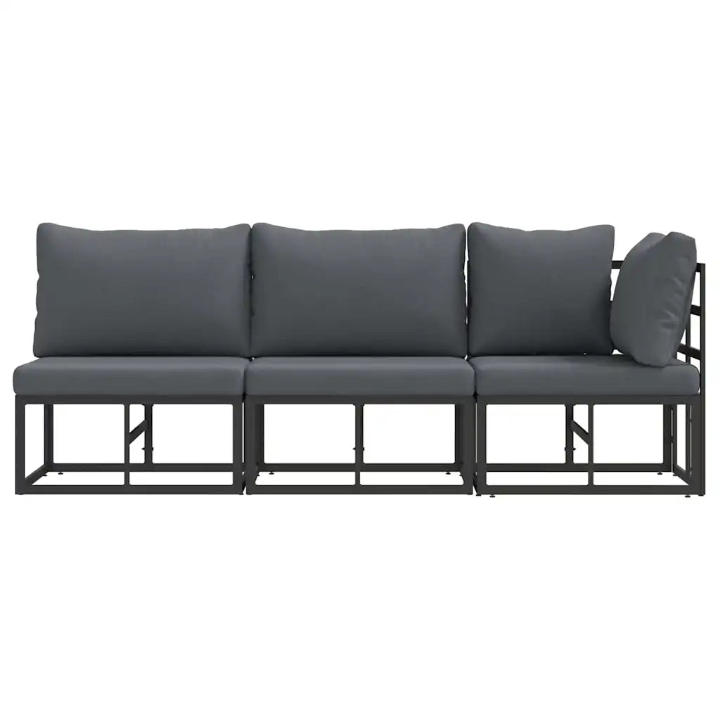 vidaXL Mobili da Esterno con cuscino con cuscino 3 pcs Nero Alluminio