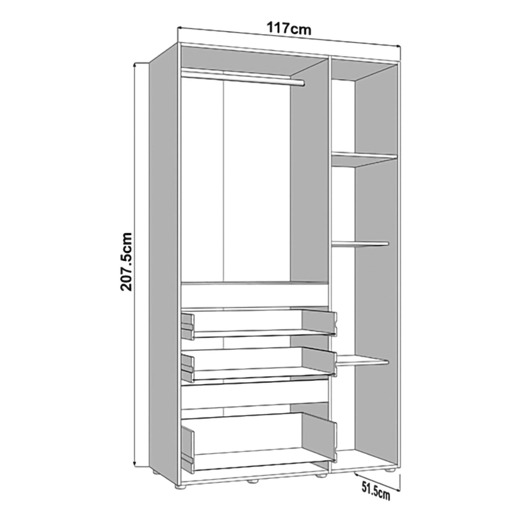 Armadio Camera da Letto Zuccare, Guardaroba 3 Ante Appendiabiti, 117x52 cm Nero Antracite