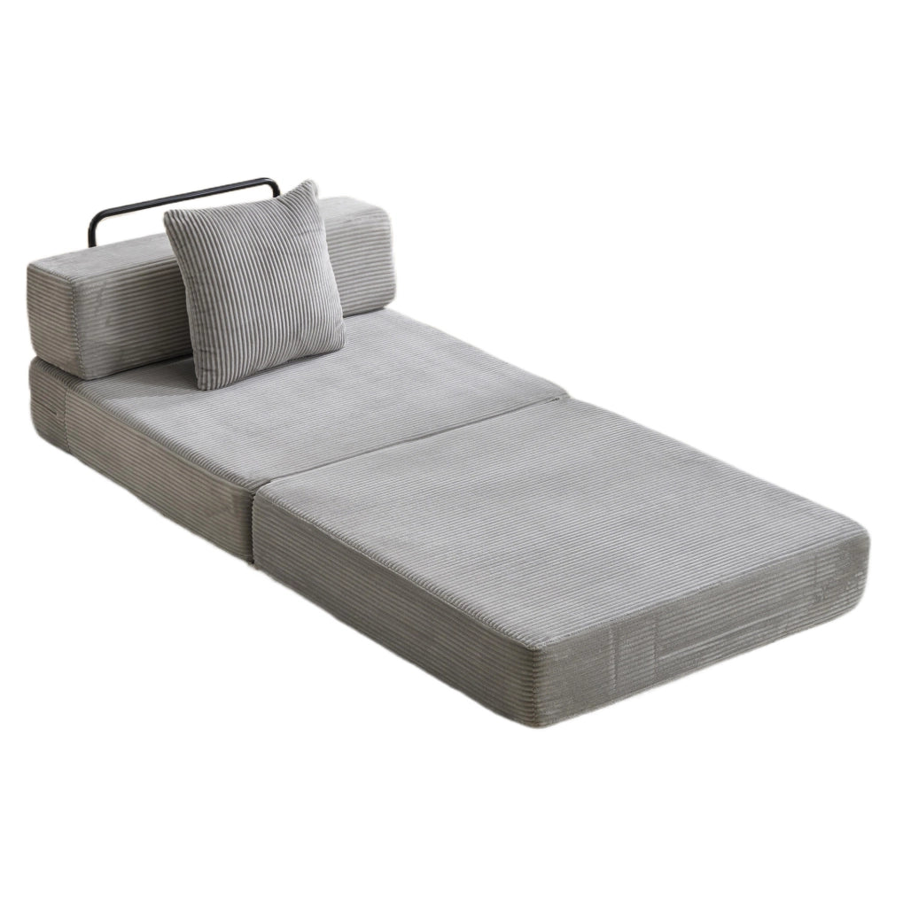 Divano letto singolo pieghevole in velluto a coste grigio chiaro