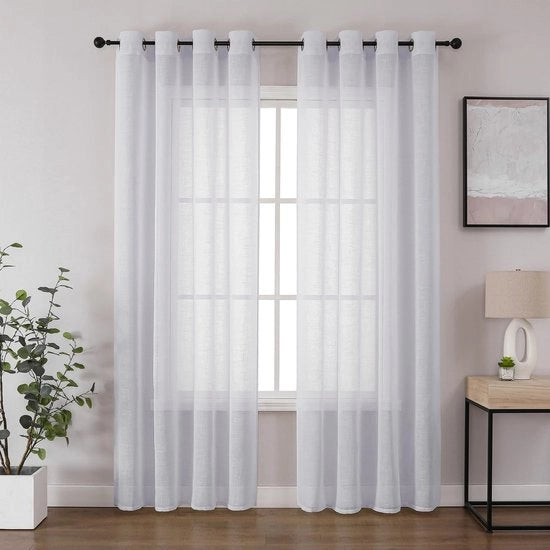 Set di tende a voile da 2 pezzi - Aspetto di lino - Semi-trasparente - Decorazione camera da letto/soggiorno - Occhielli - Protezione dalla vista