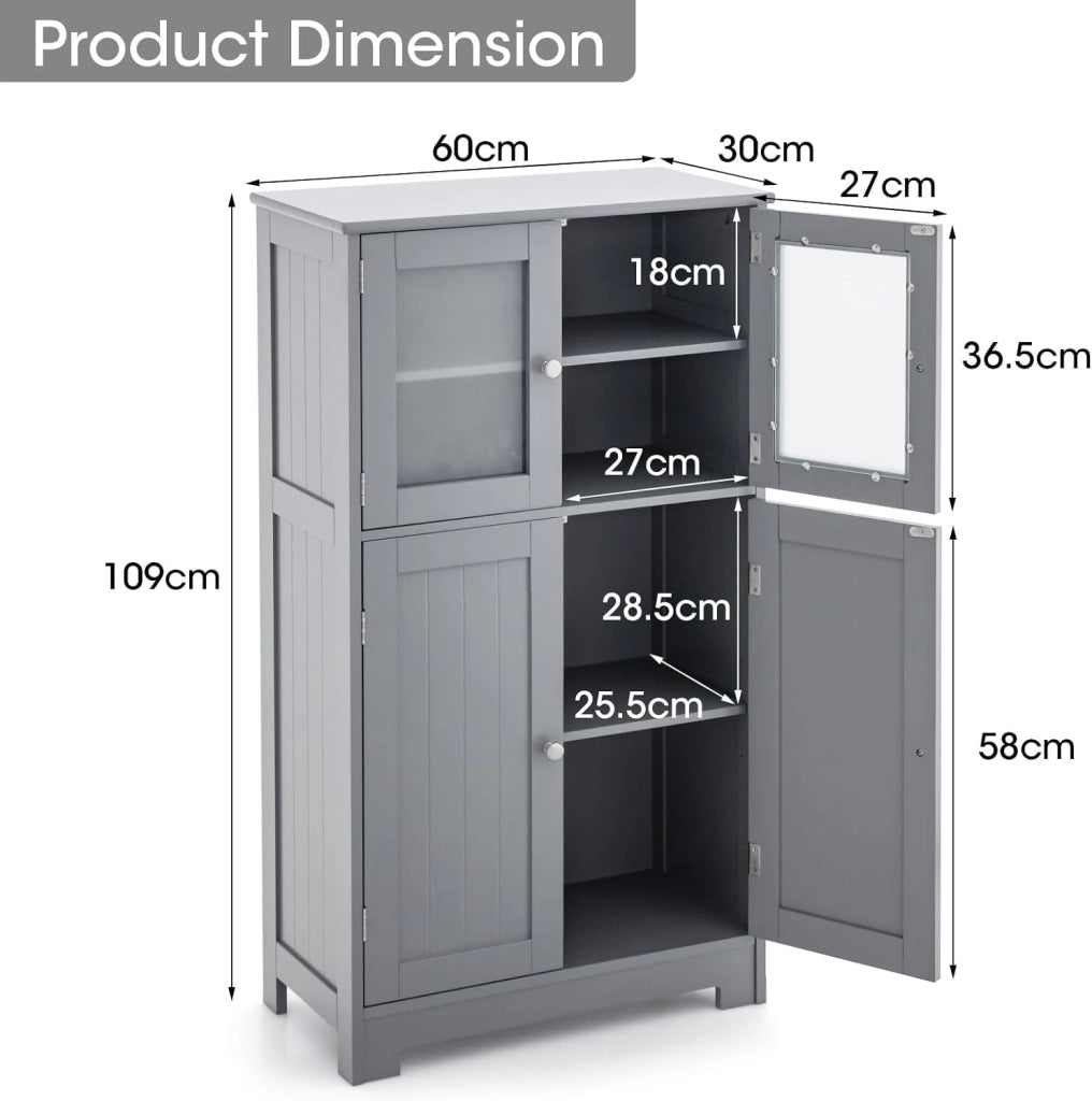 Colonna da bagno con 2 armadio a porta, mobile da bagno con 1 ripiano regolabile, armadio per soggiorno, WC, camera da letto, cucina, 60 x 30 x 109 cm (grigio)