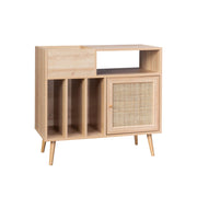 Mobile per vinili con decorazioni in canna e legno, marrone naturale