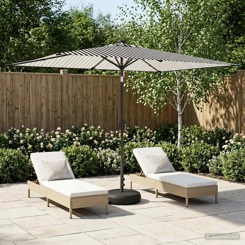 Ombrellone da giardino-Parasol da giardino con luci LED e base 200 x 300 cm Poliestere 635414